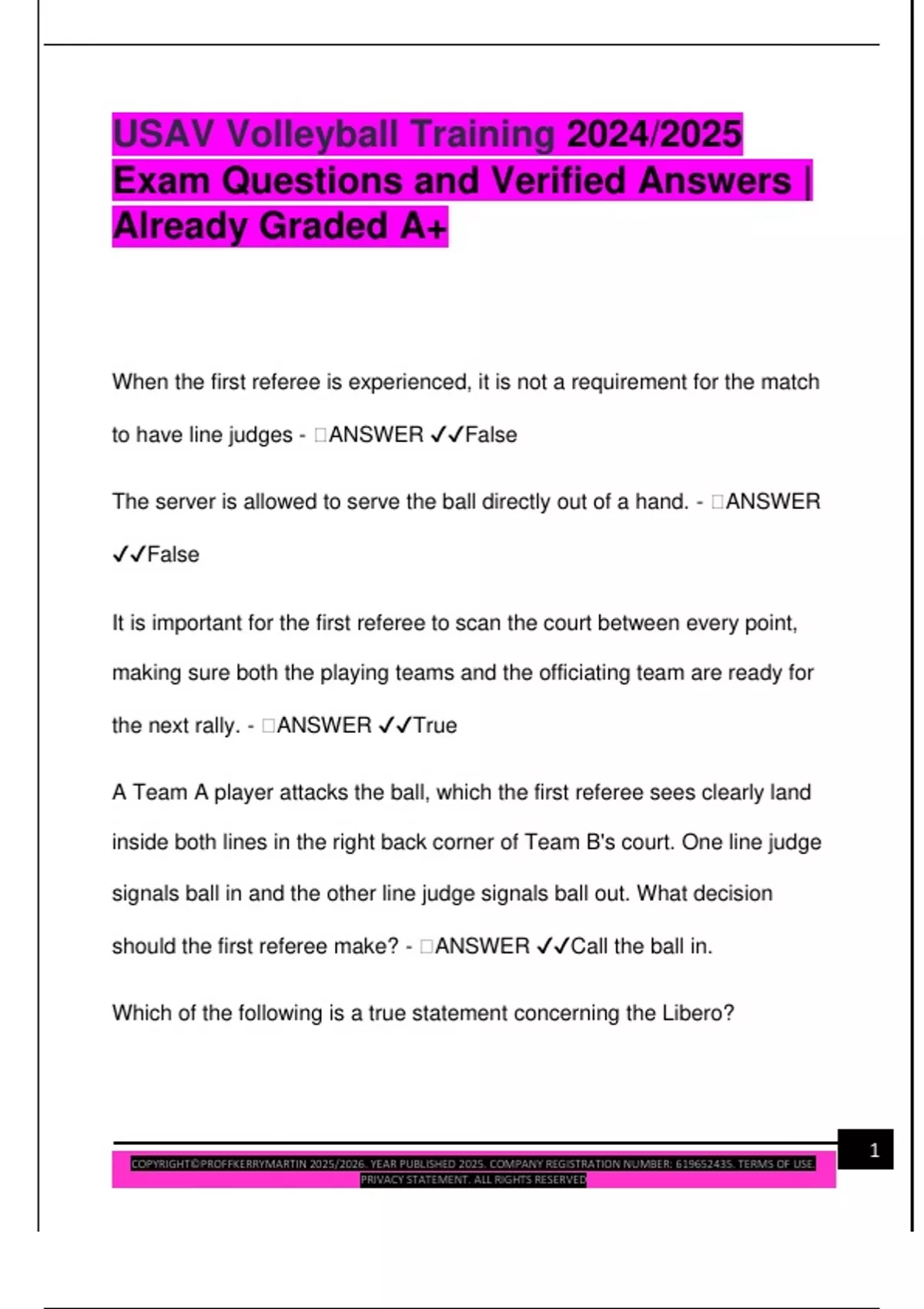 USAV Volleyball Training 2024/2025 Exam Questions and Verified Answers ...