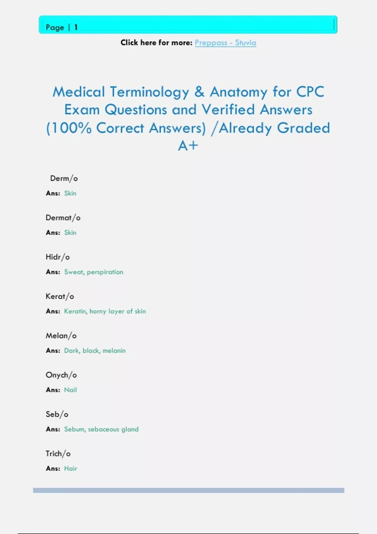 Medical Terminology & Anatomy for CPC Exam Questions and Verified ...