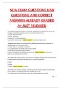 NHA EXAM QUESTIONS NAB QUESTIONS AND CORRECT ANSWERS ALREADY GRADED A&plus; JUST RELEASED