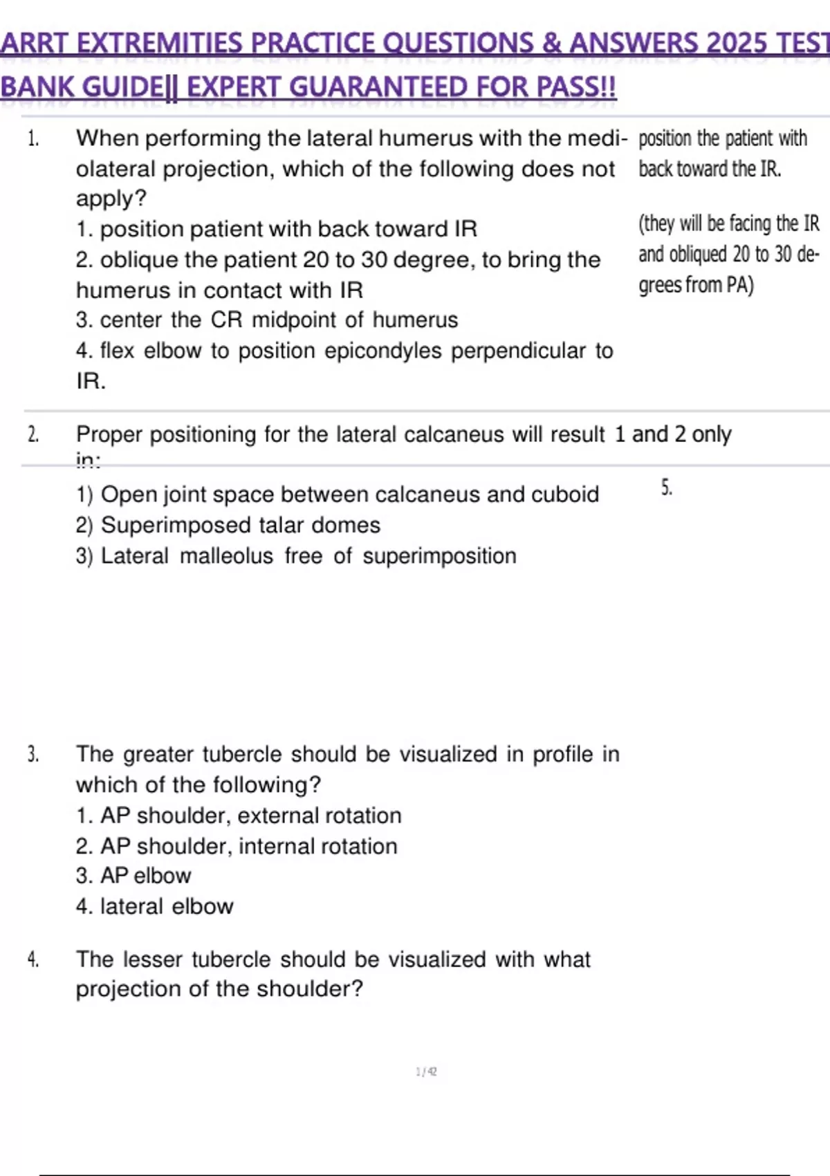 Arrt Homework ARRT EXTREMITIES PRACTICE QUESTIONS & ANSWERS 2025 TEST BANK GUIDE ...