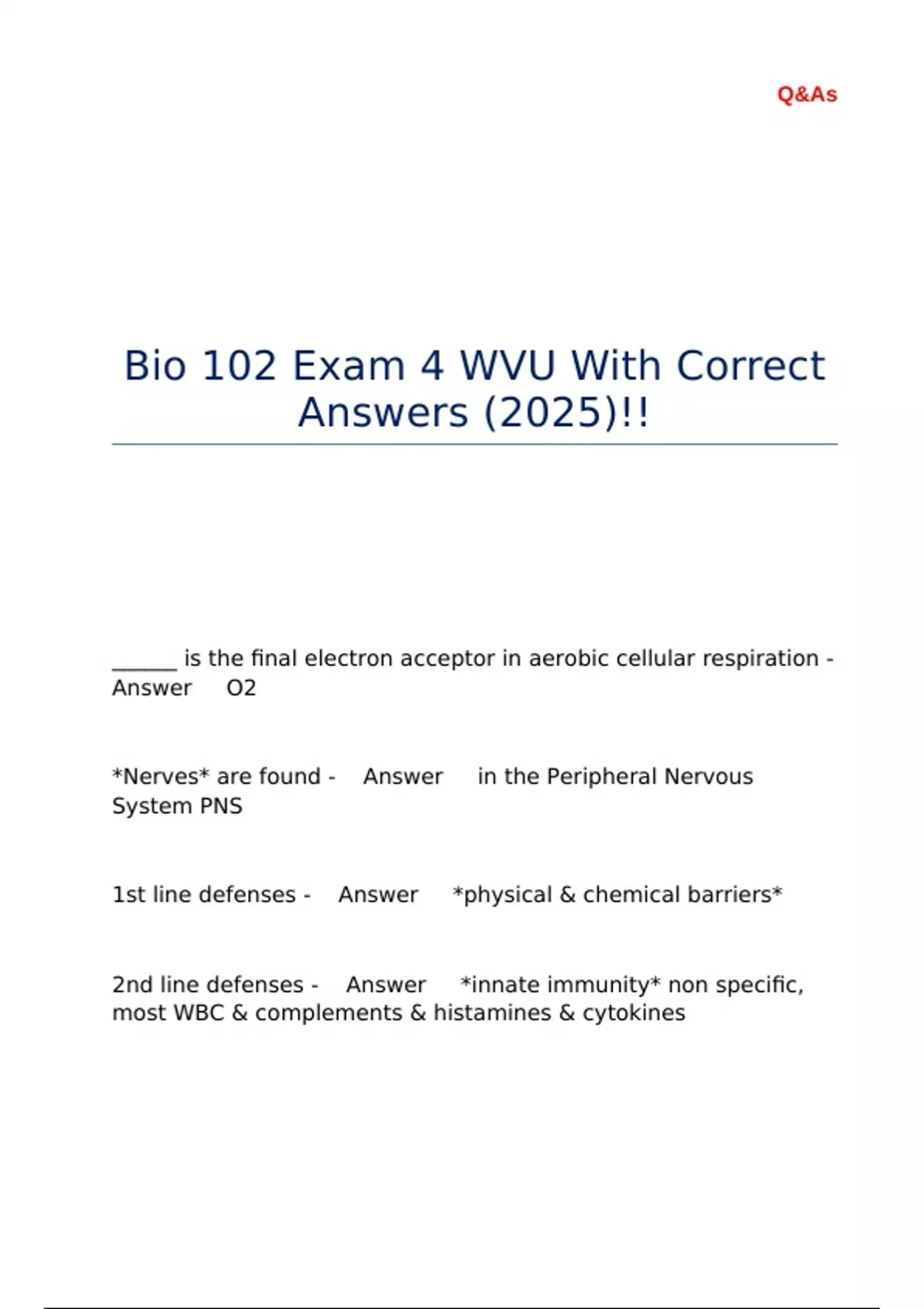 Bio 102 Exam 4 Wvu With Correct Answers 2025 Biol 102 Stuvia Us