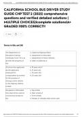 CALIFORNIA SCHOOL BUS DRIVER STUDY GUIDE CHP TEST 2 &lpar;2025&rpar; comprehensive questions and verified detailed solutions &lpar; MULTIPLE CHOICES&rpar;&vert;complete solutions&vert;A&plus; GRADED &vert;100&percnt; CORRECT&excl;&excl;