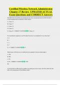 Certified Wireless Network Administrator  Chapter 17 Review  UPDATED ACTUAL   Exam Questions and CORRECT Answers