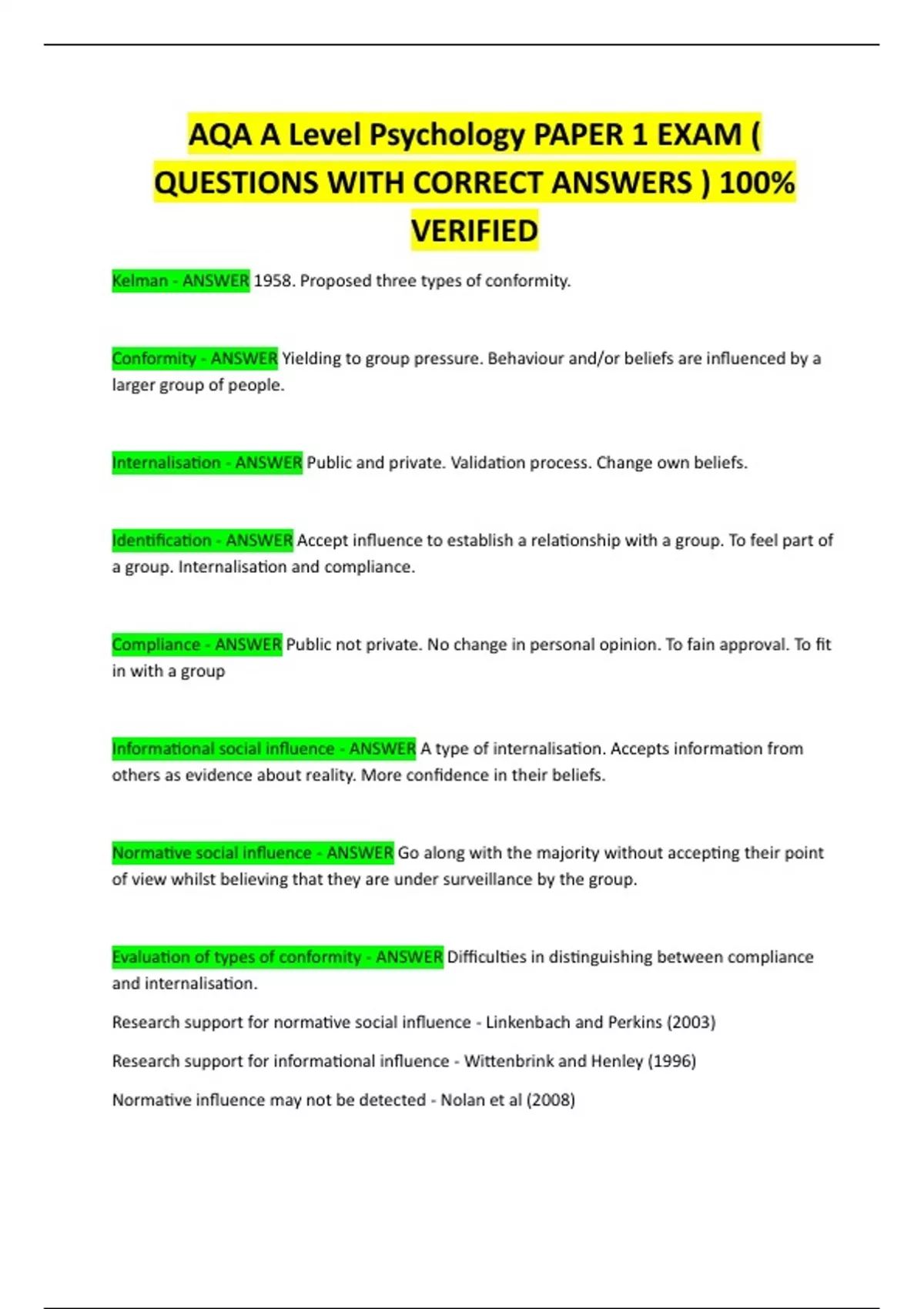 AQA A LEVEL BIOLOGY PAPER 1 EXAM ( QUESTIONS WITH CORRECT VERIFIED ...