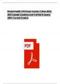 Mental Health CMS Exam Version 2 &vert;&vert; &lpar;New 2025 Update&rpar; Questions and Verified Answers &vert;&vert; 100&percnt; Correct &vert;&vert; Grade A