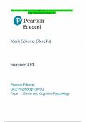 Pearson Edexcel GCE Psychology &lpar;8PS0&rpar; Paper 1&colon; Social and Cognitive Psychology Mark Scheme &lpar;Results&rpar; Summer 2024