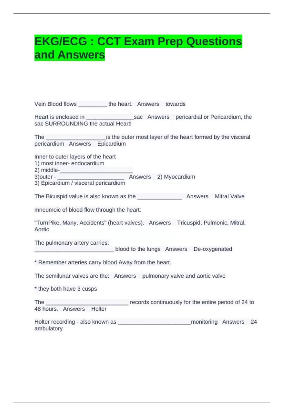EKG-CG CCT Exam Prep Questions and Answers - CCT - Stuvia US