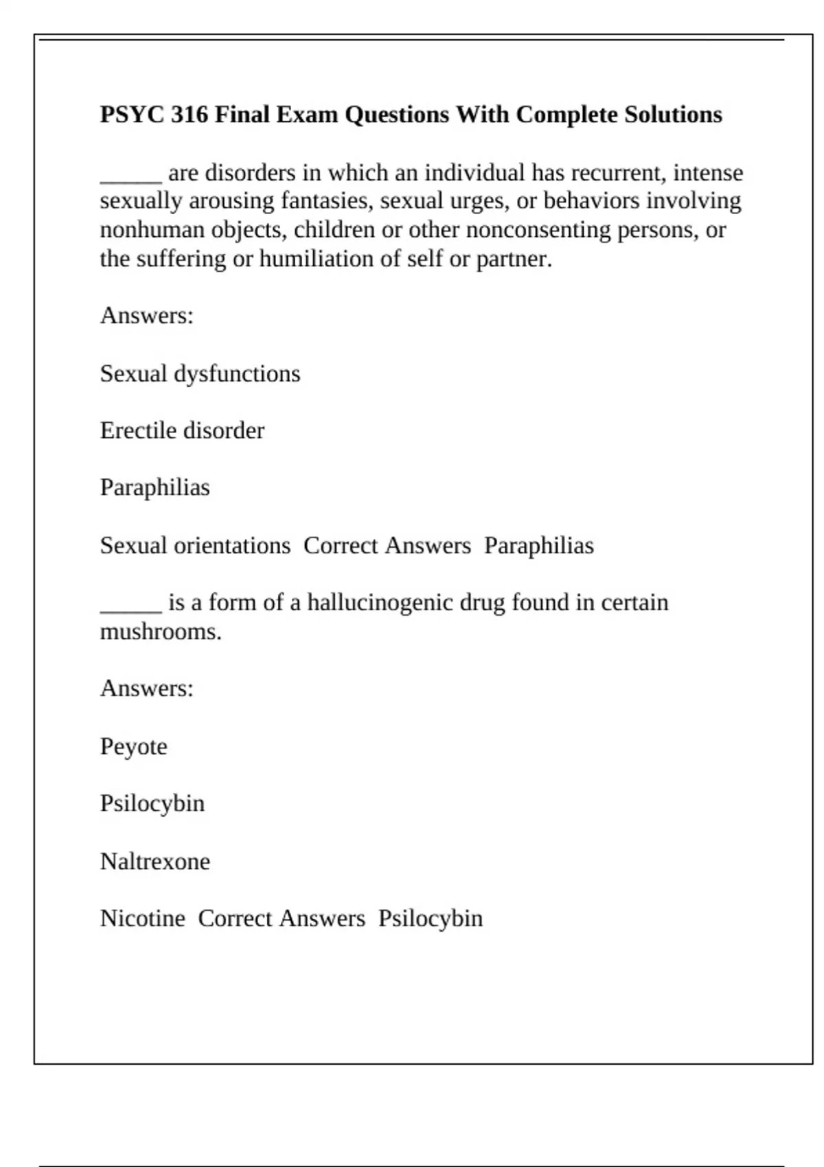 PSYC 316 Final Exam Questions With Complete Solutions - PSYC 316 ...