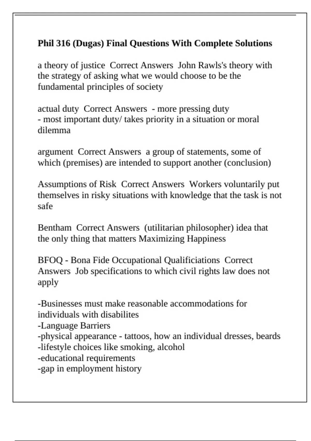 Phil 316 (Dugas) Final Questions With Complete Solutions - Phil 316 ...