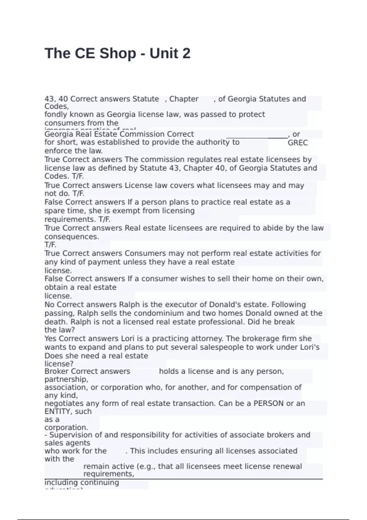 The CE Shop - Unit 2 exam with 100% correct answers 2025 - The CE Shop ...