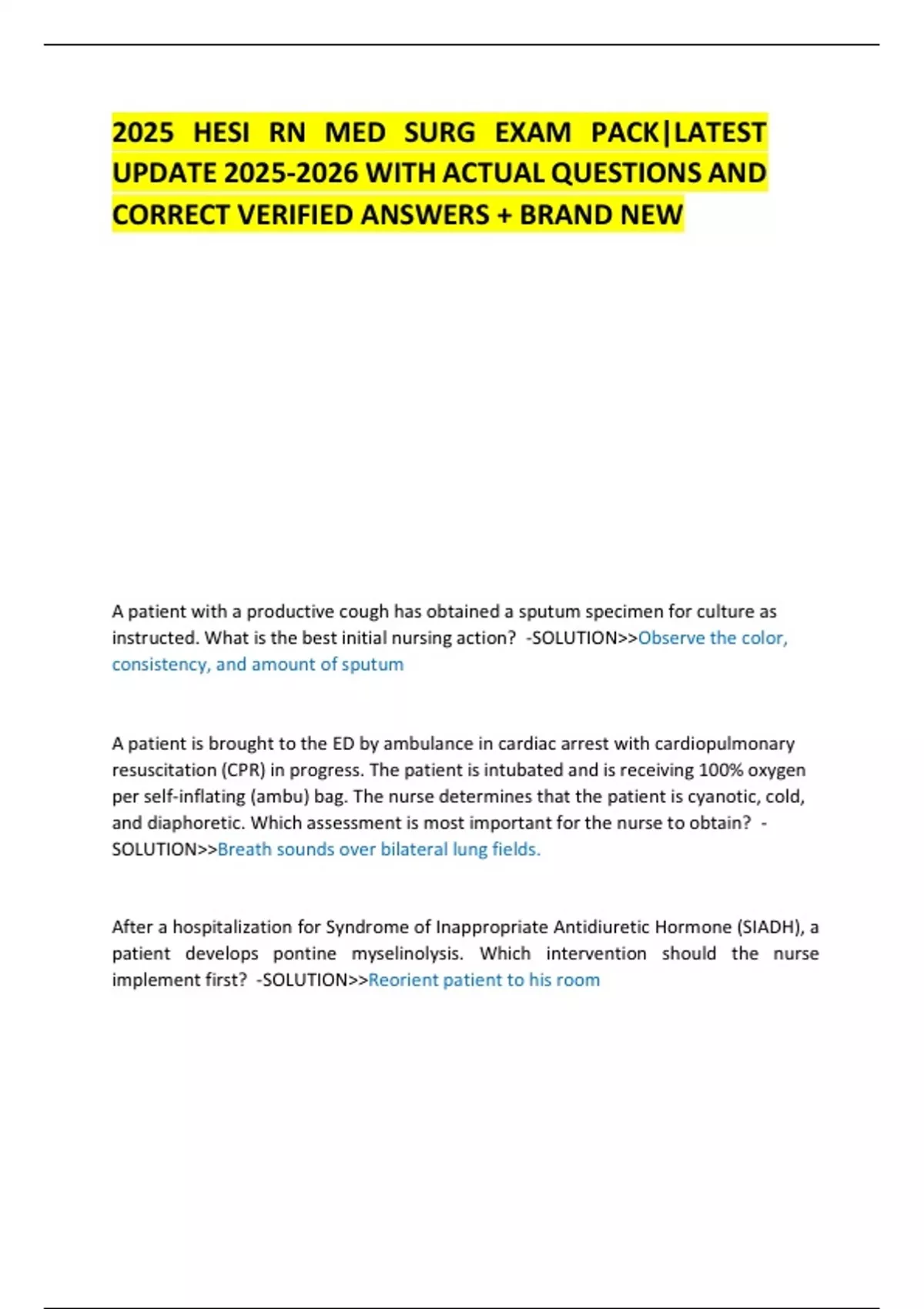 2025 HESI RN MED SURG EXAM PACK|LATEST UPDATE WITH ACTUAL QUESTIONS AND ...