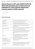 Natural Science CLEP exam 2025&vert;COMPLETE EXAM SET &lpar;questions and verified answers&rpar; FREQUENTLY MOST TESTED QUESTIONS &vert;already graded A&plus;&vert;100&percnt; passed&excl;&excl;