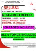 RRLLB81 ASSIGNMENT 2 MEMO - SEMESTER 1 - 2025 UNISA &ndash; DUE DATE&colon; - 9 APRIL 2025 - ALL 9 TOPICS INCLUDED - DETAILED RESEARCH REPORT WITH FOOTNOTES AND BIBLIOGRAPHIES&excl;&excl;&excl; &lpar;DISTINCTION GUARANTEED&excl;&rpar;