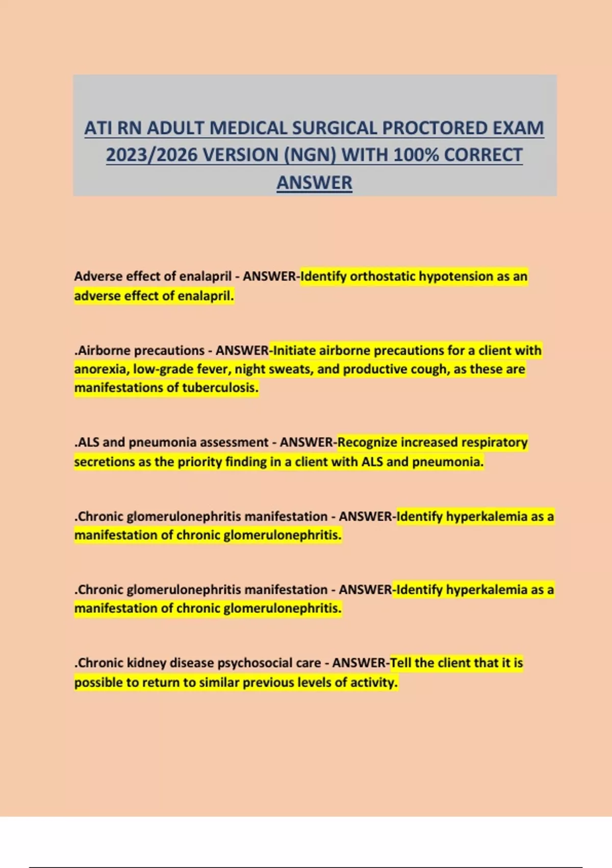 ATI RN ADULT MEDICAL SURGICAL PROCTORED EXAM 2023/2026 VERSION (NGN ...