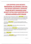 CCSP CERTIFIED CLOUD SECURITY PROFESSIONAL ALL DOMAINS&comma; CCSP FULL&comma; CCSP REVIEW ASSESSMENT&comma; MANAGING CLOUD SECURITY&comma; MANAGING CLOUD SECURITY ACTUAL EXAM QUESTIONS WITH DETAILED ANSWERS LATEST RELEASE