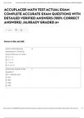 ACCUPLACER MATH TEST ACTUAL EXAM COMPLETE ACCURATE EXAM QUESTIONS WITH DETAILED VERIFIED ANSWERS &lpar;100&percnt; CORRECT ANSWERS&rpar; &sol;ALREADY GRADED A&plus;