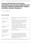 JAMAICA DRIVING TEST ACTUAL EXAM COMPLETE ACCURATE EXAM QUESTIONS WITH DETAILED VERIFIED ANSWERS &lpar;100&percnt; CORRECT ANSWERS&rpar; &sol;ALREADY GRADED A&plus;