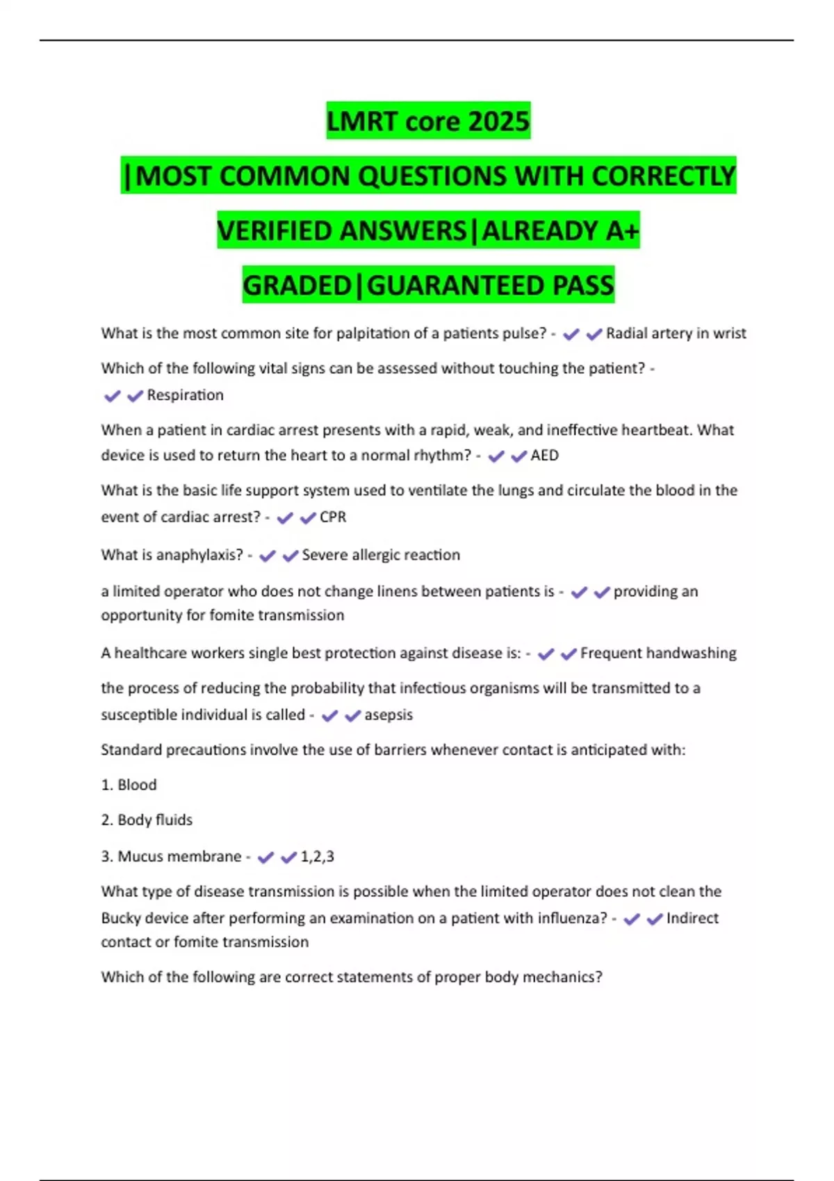 LMRT core 2025 |MOST COMMON QUESTIONS WITH CORRECTLY VERIFIED ANSWERS ...