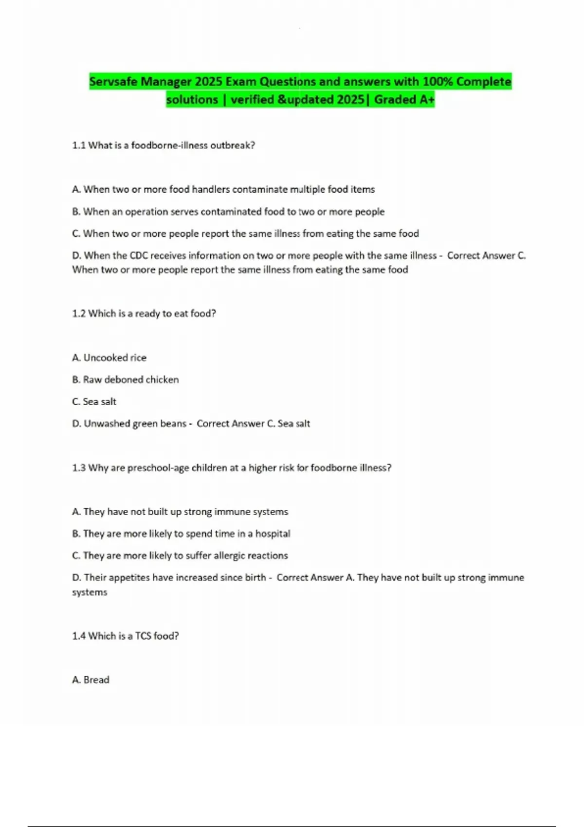 Servsafe Manager 2025 Exam Questions and answers with 100% Complete ...