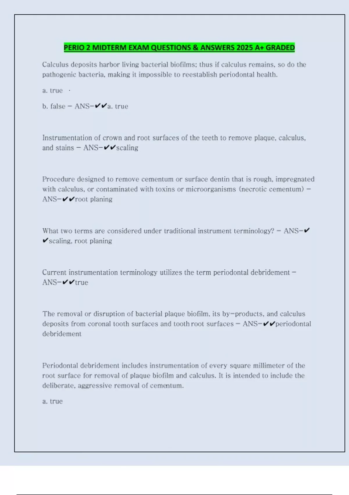 PERIO 2 MIDTERM EXAM QUESTIONS & ANSWERS 2025 A+ GRADED - PERIO 2 ...