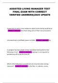 ASSISTED LIVING MANAGER TEST FINAL EXAM WITH CORRECT VERIFIED ANSWERS&vert;&vert;2025 UPDATE