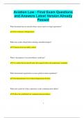 Aviation Law - Final Exam Questions and Answers Latest Version Already  Passed