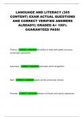 LANGUAGE AND LITERACY &lpar;305 CONTENT&rpar; EXAM ACTUAL QUESTIONS AND CORRECT VERIFIED ANSWERS ALREADY&vert;&vert; GRADED A&plus; 100&percnt; GUARANTEED PASS&excl;