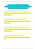 Entry-Level CBP Officer Logical Reasoning Test Questions and Answers  Latest Version Already Passed