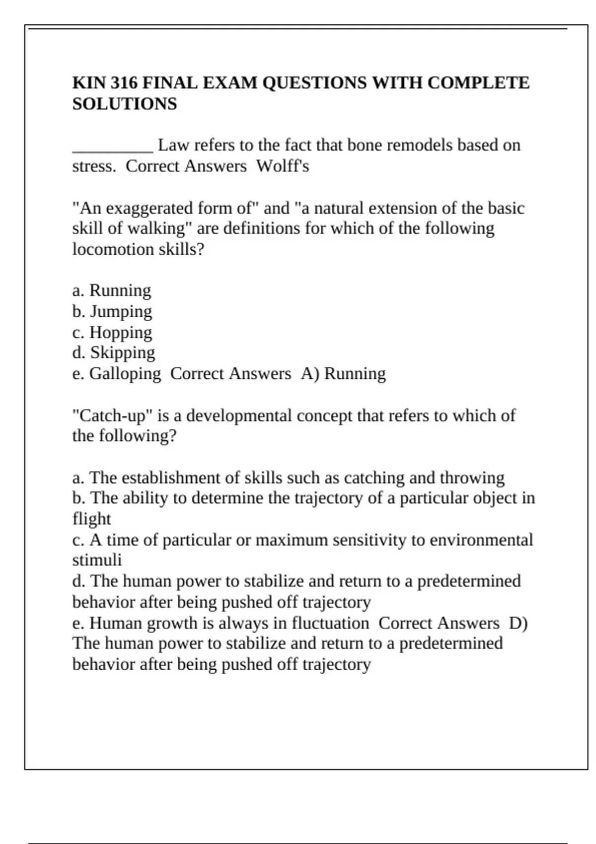 KIN 316 FINAL EXAM QUESTIONS WITH COMPLETE SOLUTIONS - KIN 316 - Stuvia US