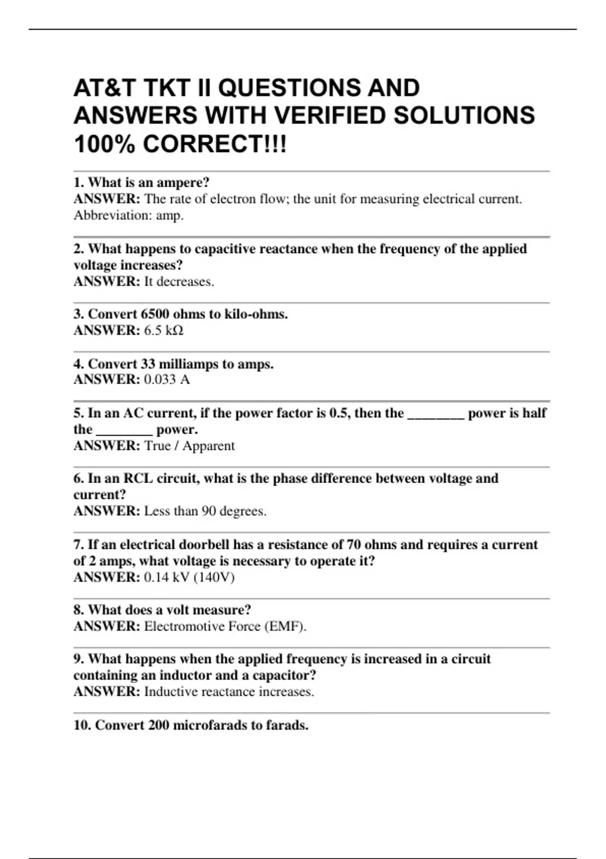 AT&T TKT II QUESTIONS AND ANSWERS WITH VERIFIED SOLUTIONS 100% CORRECT ...