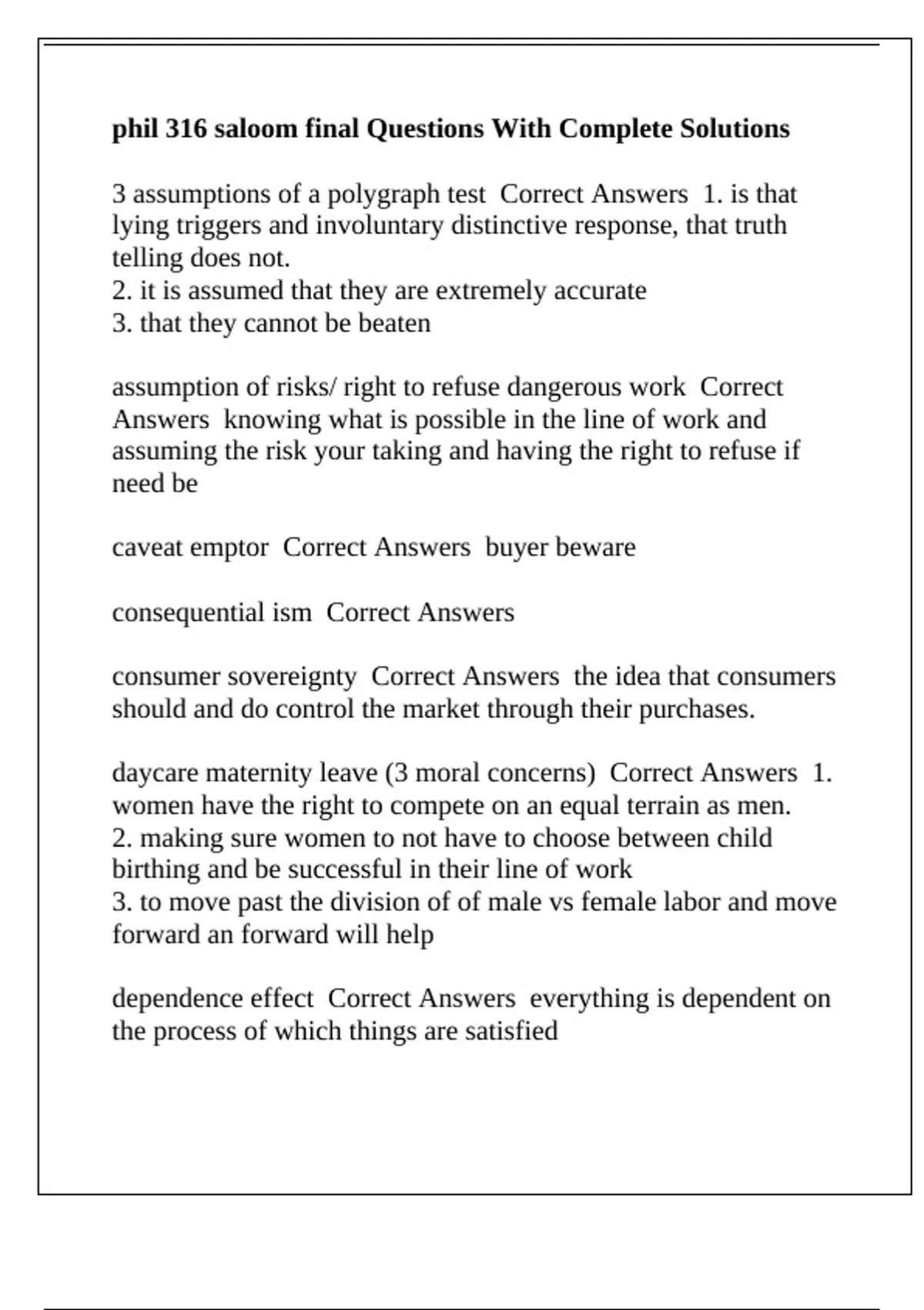 phil 316 saloom final Questions With Complete Solutions - Phil 316 ...