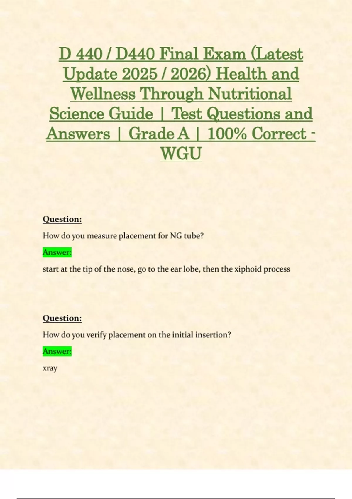 D 440 / D440 Final Exam (Latest Update 2025 / 2026) Health and Wellness ...