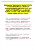 Mechanical Technologist Grade 1 CWEA Certification LATEST UPDATED 2025&sol;2026 Exam Study Guide 2025 with COMPLETE QUESTIONS AND SURE Verified Answers 100&percnt; GRADED AT A&plus; SCORE&vert; GUARANTEED PASS&excl;&excl;