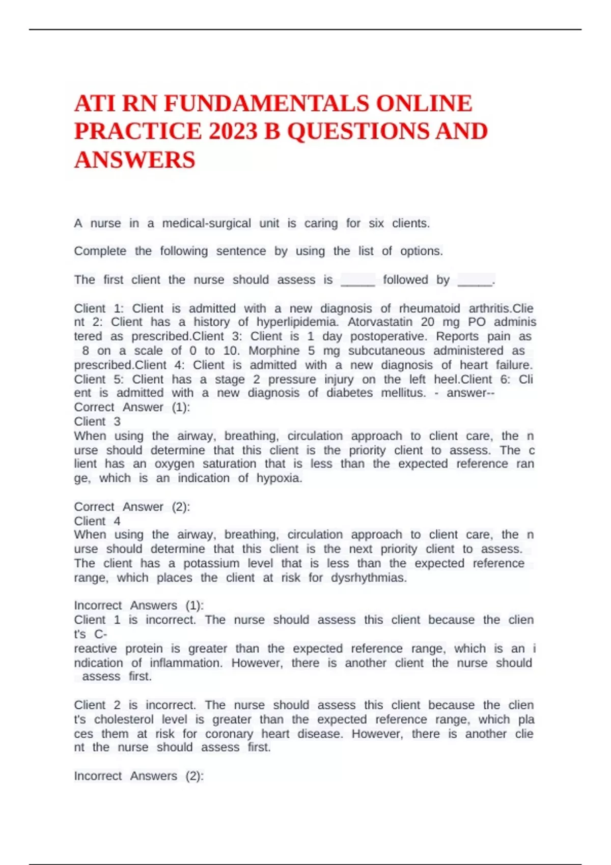 ATI RN FUNDAMENTALS ONLINE PRACTICE 2023 B QUESTIONS AND ANSWERS - ATI ...