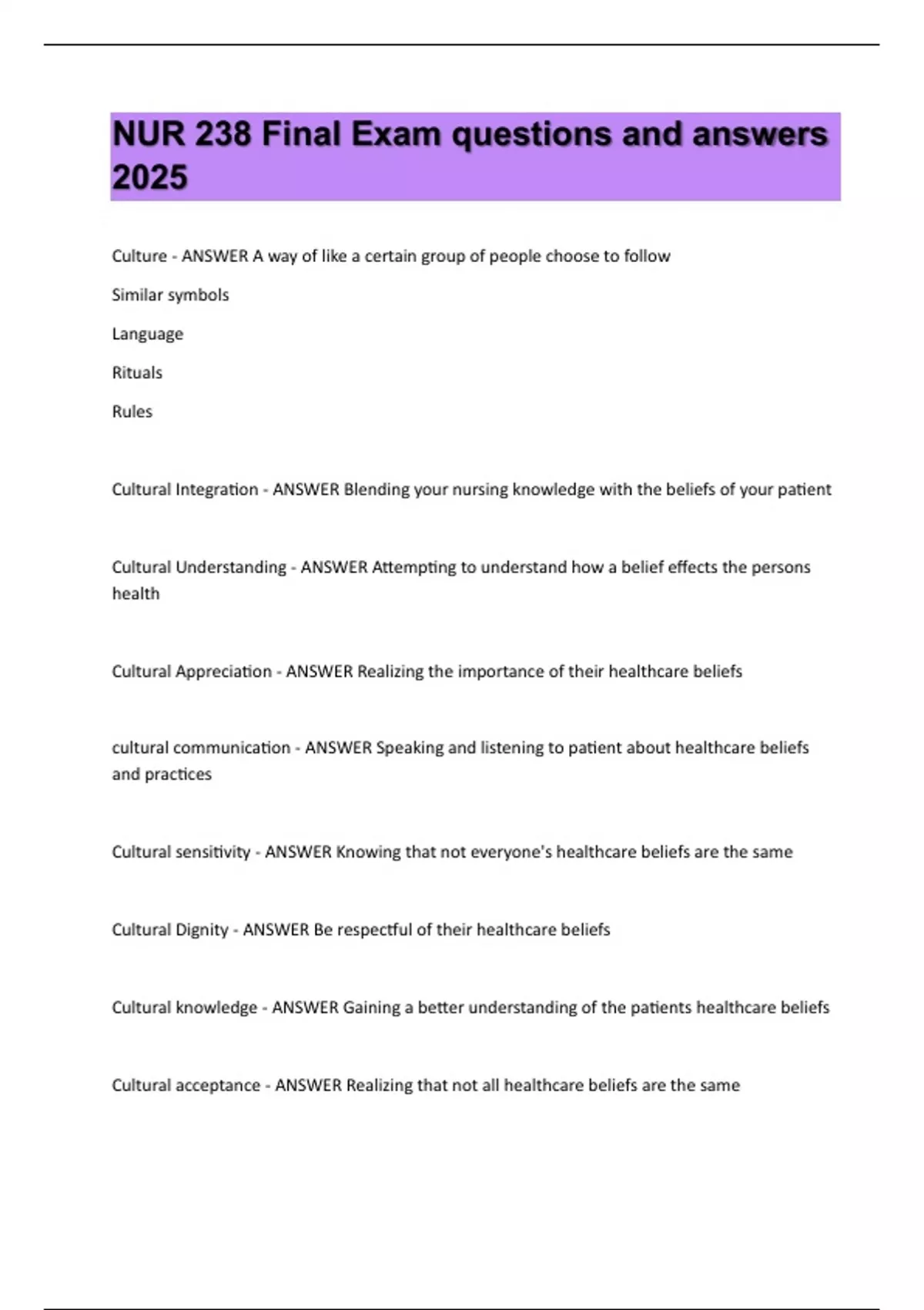 NUR 238 Final Exam questions and answers 2025 - NACC PSW - Stuvia US