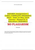 Research in Education - RSE4801 Assignment 1 2025 - DUE 15 May 2025 &semi;100 &percnt; TRUSTED workings&comma; Expert Solved&comma; Explanations and Solutions&period; 