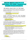 HESI RN- MENTAL HEALTH V1-V3 &vert;&vert;2023-2024&vert;&vert; TEST BANK &vert; Questions and  Complete Answers&vert;&vert;Graded A&plus;