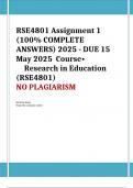 RSE4801 Assignment 1 &lpar;100&percnt; COMPLETE ANSWERS&rpar; 2025 - DUE 15 May 2025 Course Research in Education &lpar;RSE4801&rpar;