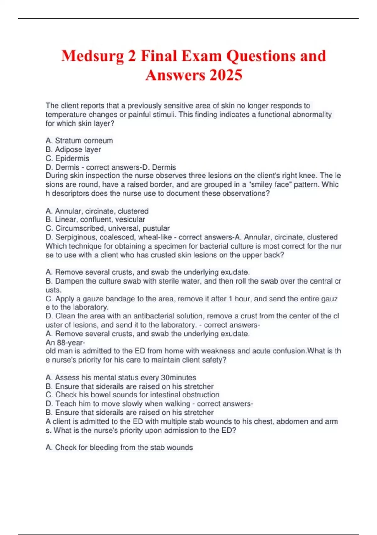 Medsurg 2 Final Exam Questions and Answers 2025 - VN 304 Med Surg 2 ...