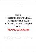 Exam &lpar;elaborations&rpar;POL1501 Assignment 2 2025 &lpar;751781&rpar; - DUE 22 April 2025