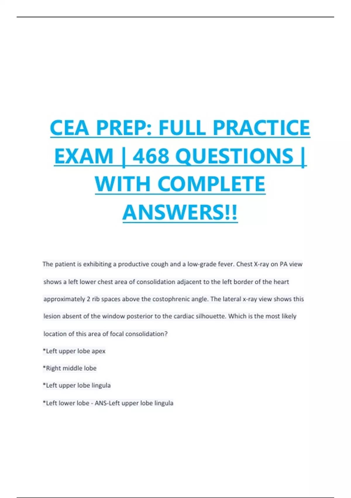 CEA PREP: FULL PRACTICE EXAM | 468 QUESTIONS | WITH COMPLETE ANSWERS ...