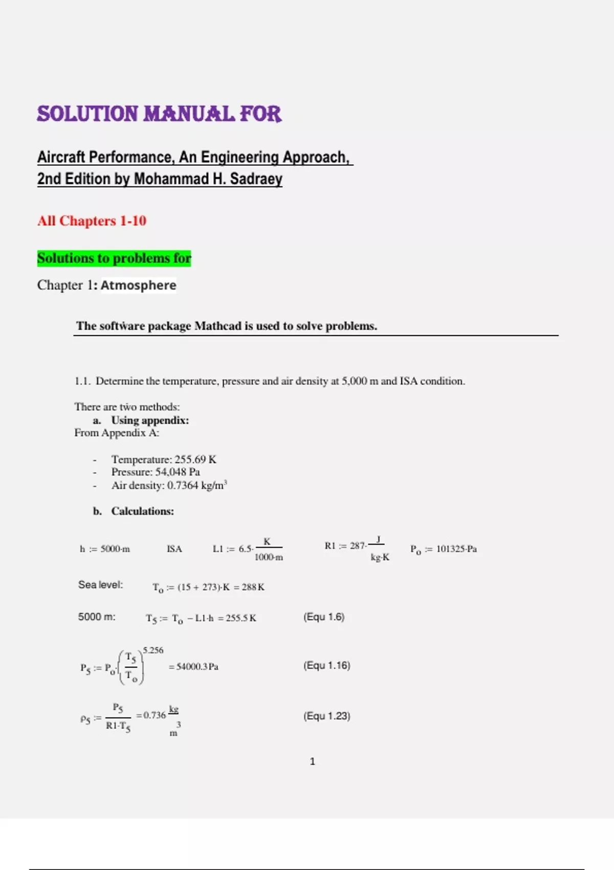 Solution Manual for Aircraft Performance, An Engineering Approach, 2nd ...