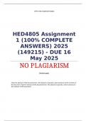 Exam (elaborations) HED4805 Assignment 1 (100% COMPLETE ANSWERS) 2025 (149215) - DUE 16 May 2025