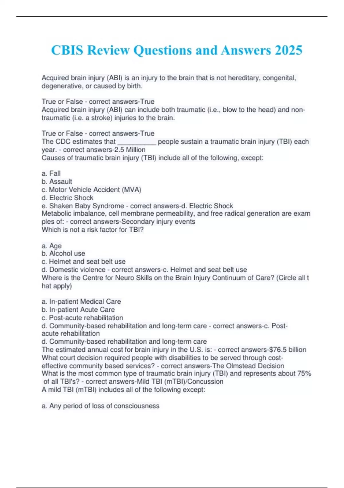 CBIS Review Questions and Answers 2025 - CBIS - Stuvia US