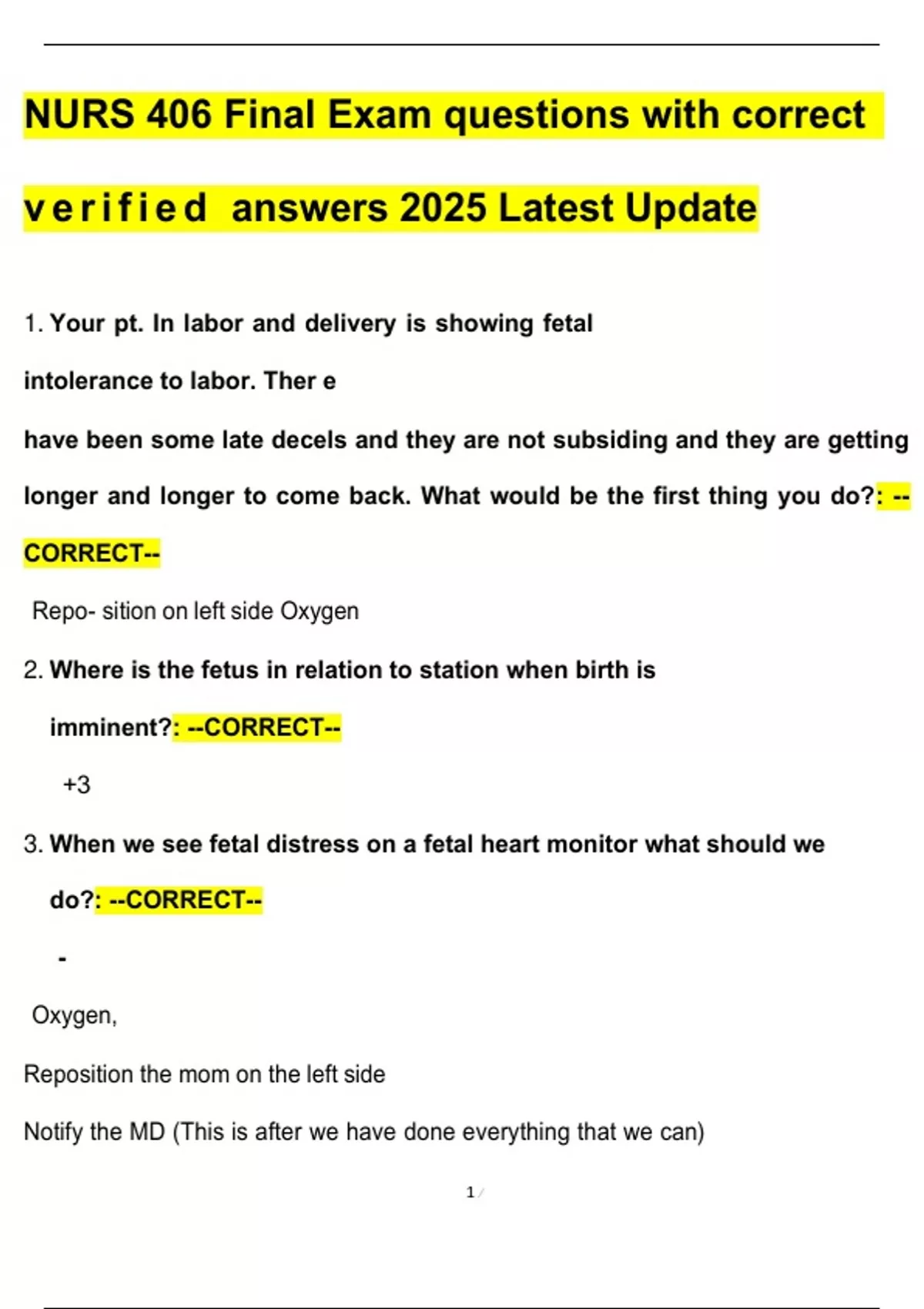 NURS 406 Final Exam questions with correct verified answers 2025 Latest ...