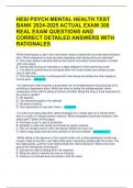 HESI PSYCH MENTAL HEALTH TEST BANK 2024-2025 ACTUAL EXAM 300 REAL EXAM QUESTIONS AND CORRECT DETAILED ANSWERS WITH RATIONALES