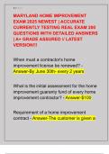 MARYLAND HOME IMPROVEMENT  EXAM 2025 NEWEST &vert; ACCURATE  CURRENTLY TESTING REAL EXAM 200  QUESTIONS WITH DETAILED ANSWERS  &vert; A&plus; GRADE ASSURED &sol;&sol; LATEST  VERSION&excl;&excl;&excl;