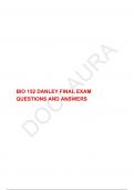 BIO 152 DANLEY FINAL EXAM QUESTIONS AND ANSWERS