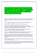 Georgia Real Estate Exam Study Guide  QUESTIONS AND CORRECT ANSWERS  &lbrack;DETAILED AND REVIWED ANSWERS  100&percnt; PASS GRADE A&plus;&rsqb;