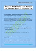 MHA 701 - Org Behavior&period; Exam Questions And Answers &vert;Latest 2025 &vert; Guaranteed Pass